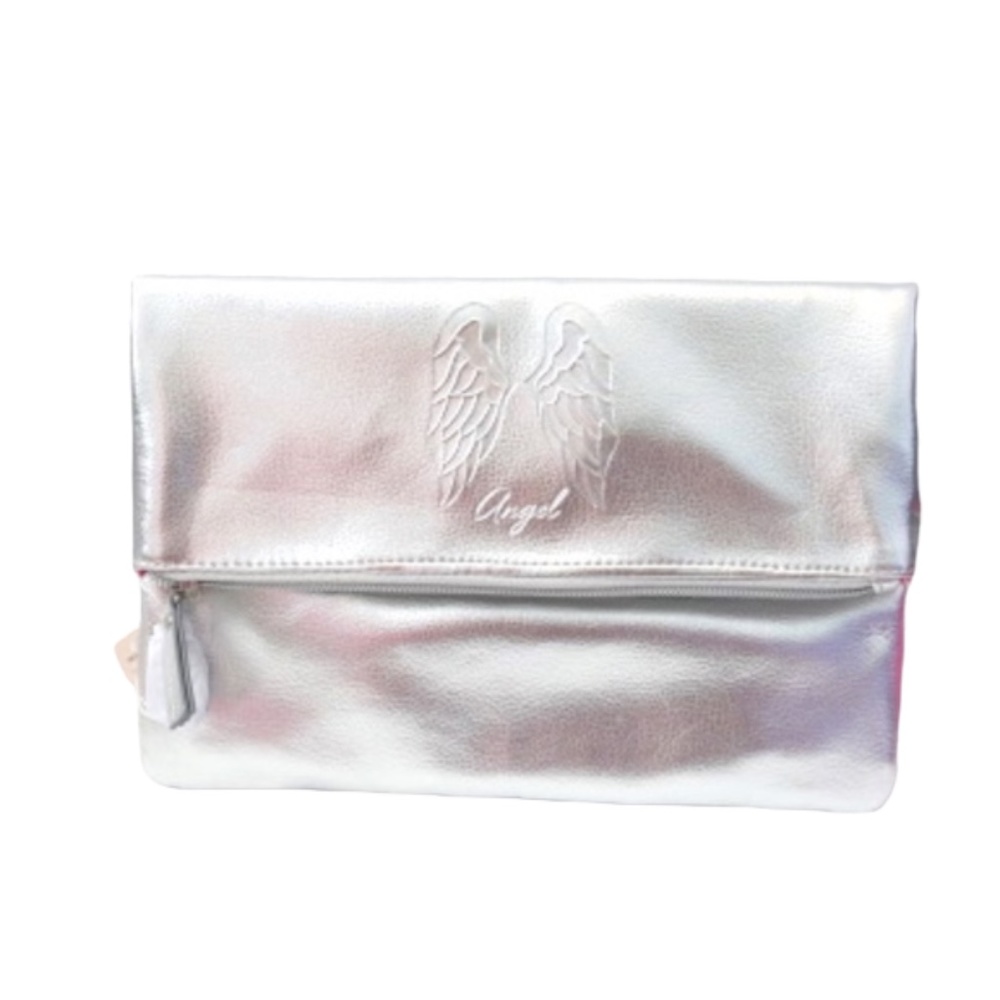 Victoria's Secret BEAUTY Metallic Silver Fold Over Cosmetic Makeup Bag